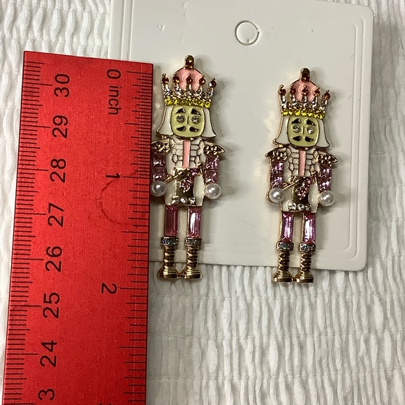 Nutcracker Rhinestones and Faux Pearl Earrings - Picture 3 of 3